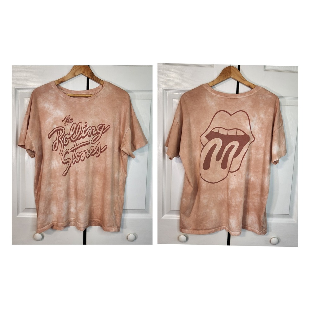 Tailgate Rolling Stones Tie Dye Graphic T-Shirt Peach Orange Mens Medium M Music